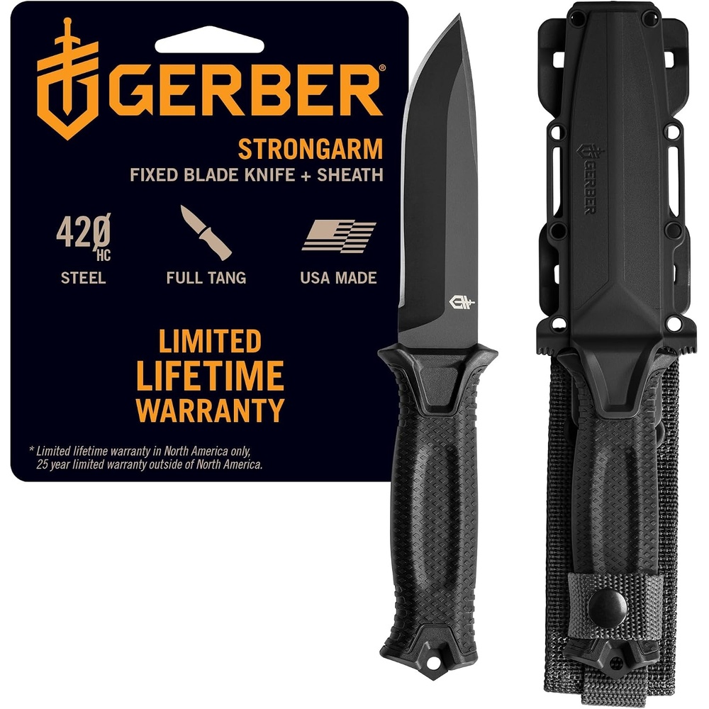 image:imageGerber Gear Strongarm Fixed Blade Tactical Knife for Survival Gear Coyote Brown Plain EdgePlain edge Black