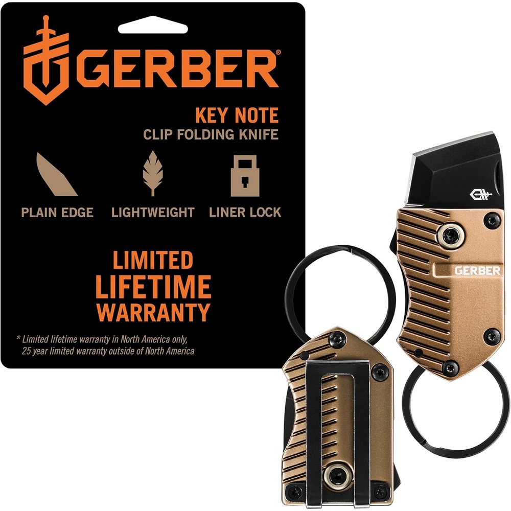 image:imageGerber Key Note EDC Keychain Mini Pocket Knife 1 Plain Edge Blade BlackCoyote Brown