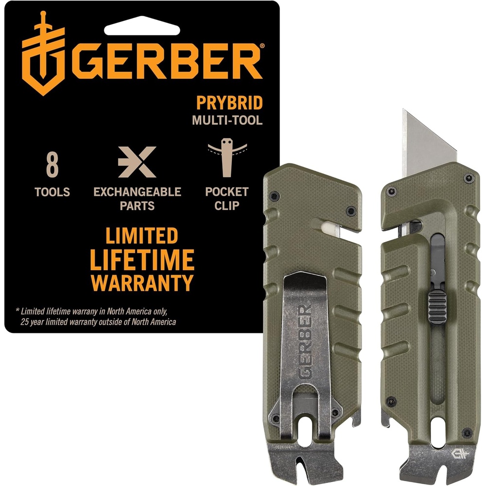 image:imageGerber Prybrid X EDC Pocket Knife Multitool with Bottle Opener GreenGreen G10 with Clip