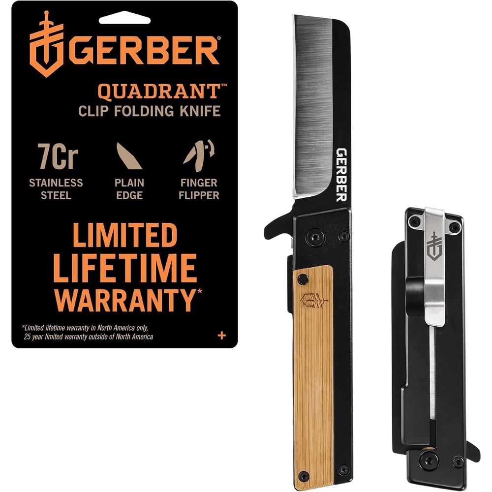 image:imageGerber Quadrant EDC Folding Pocket Knife wClip Plain Edge Blade BambooBamboo