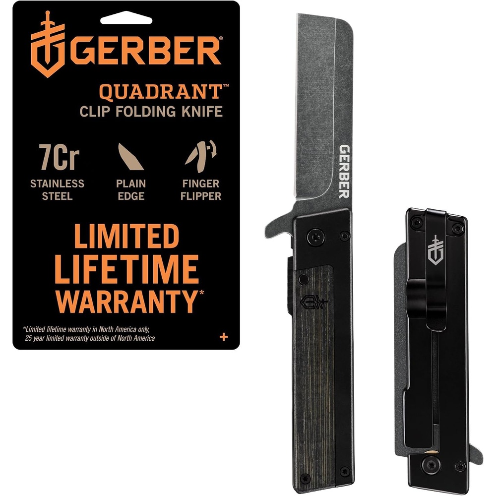 image:imageGerber Quadrant EDC Folding Pocket Knife wClip Plain Edge Blade BambooBlack Bamboo