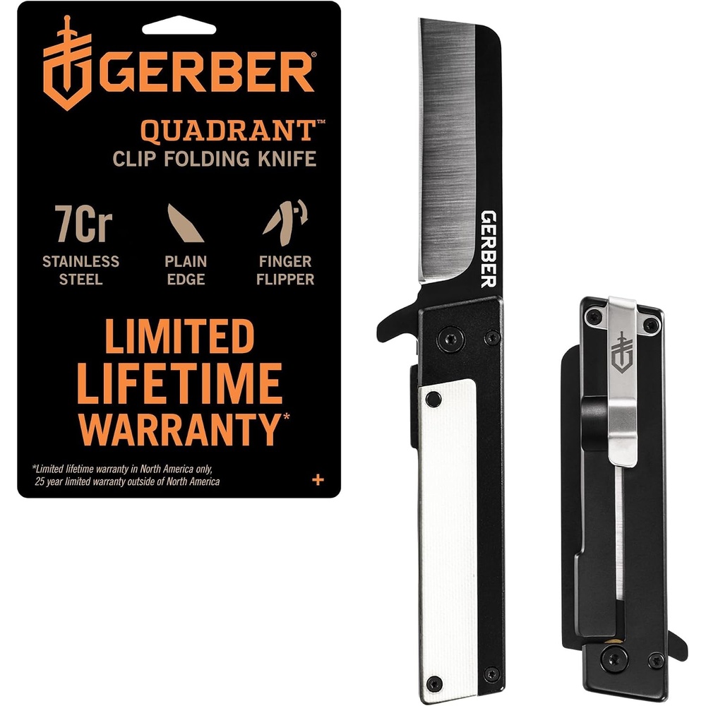 image:imageGerber Quadrant EDC Folding Pocket Knife wClip Plain Edge Blade BambooWhite