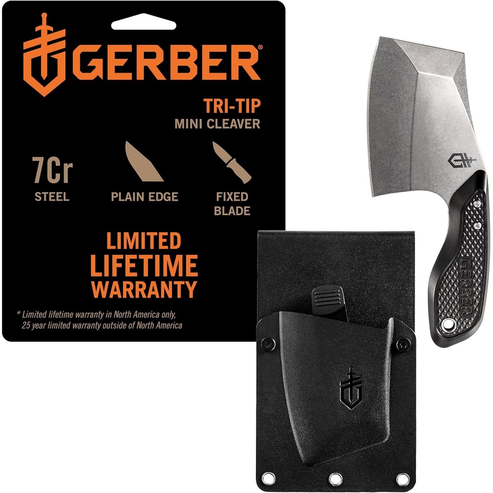 image:imageGerber TRITip Mini Cleaver Fixed Blade Bushcraft Knife Molle Sheath GreenBlack