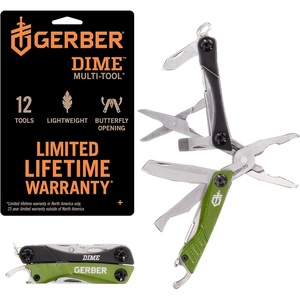 Gerber Dime 12-in-1 Mini Multitool Pliers, Pocket Knife,Bottle Opener,Black(Green)
