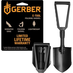 Gerber E-Tool Tactical Folding Spade, Camping Shovel w/ Serrated Edge, Black(M)