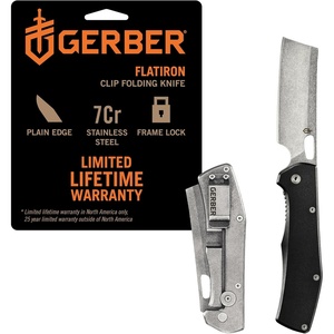 Gerber Flatiron EDC Folding Pocket Knife, Pocket Clip, Cleaver Blade, Black(Black)