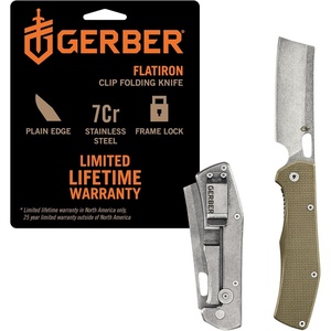 Gerber Flatiron EDC Folding Pocket Knife, Pocket Clip, Cleaver Blade, Black(Desert Tan)