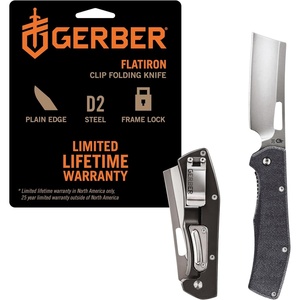 Gerber Flatiron EDC Folding Pocket Knife, Pocket Clip, Cleaver Blade, Black(Grey)