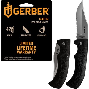 Gerber Gator Folding Pocket Knife w/Gator Grip, Serrated Edge, Camping