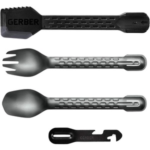 Gerber Gear ComplEAT Camping Utensils Set for Outdoor Cooking, Camping Cutlery with Fork, Spoon, Tongs, Spatula and Multi-Functional Tool, Onyx Black