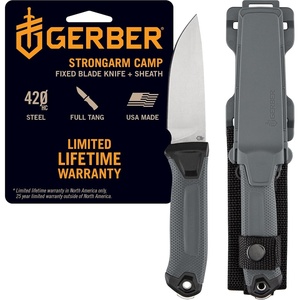 Gerber Gear Strongarm – Fixed Blade Tactical Knife for Survival Gear – Coyote Brown, Plain Edge(Grey)